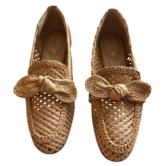 Charles David Finite Natural Woven Raffia Loafers Bow Detail Oval Toe Size 8.5 - Picture 4 of 7